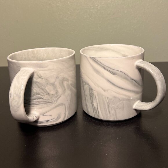 Set of 2 Stackable Marbleized White, Black & Hues of Gray Swirl Pattern Mugs - Picture 4 of 8
